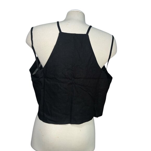 Halara High Neck Strappy Cut Out Linen Blend Tank Top Sz XL Womens Black - Picture 7 of 9